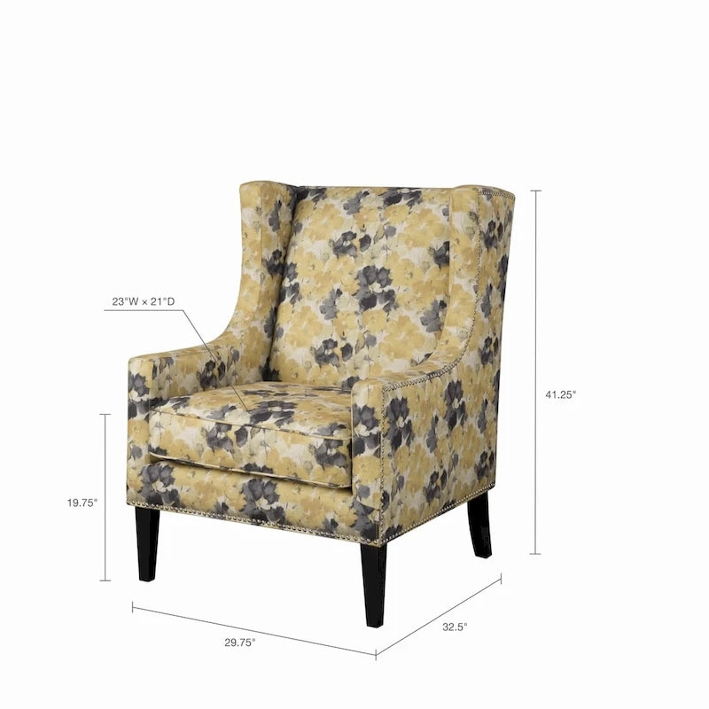 Weston-Sessel mit hoher Rückenlehne und gelbem Blumenmuster