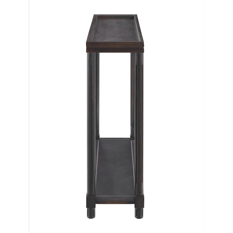 Narrow Espresso Solid Wood Side Tables with Storage - Set of 2
