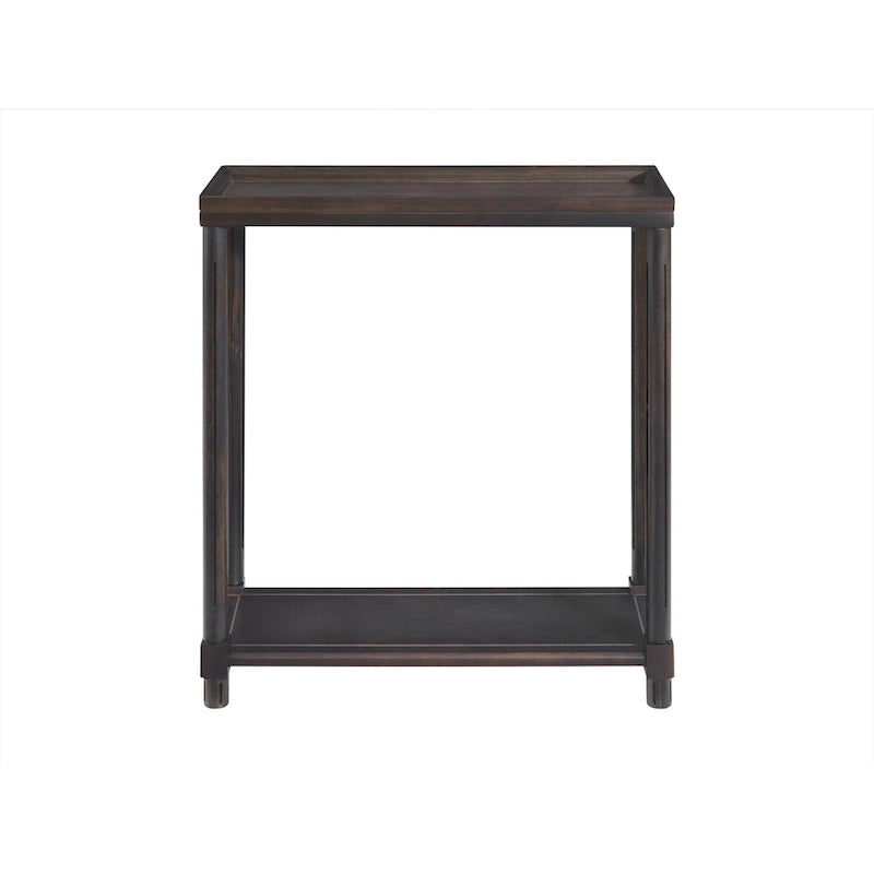 Tavolini laterali stretti in legno massello color espresso con spazio contenitore - Set di 2