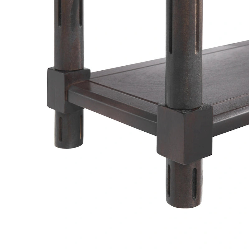 Tavolini laterali stretti in legno massello color espresso con spazio contenitore - Set di 2