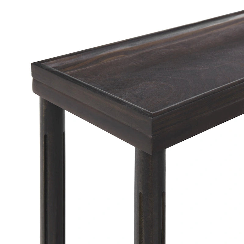 Tavolini laterali stretti in legno massello color espresso con spazio contenitore - Set di 2