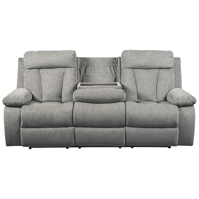 Gray Contemporary Reclining Sofa with Drop Down Table