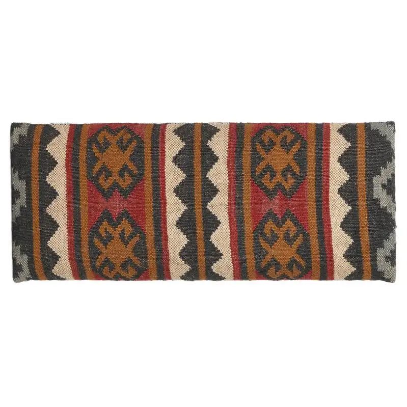 Handgefertigte gepolsterte Holzbank mit Kilim-Muster und Stauraum – 30 W x 12,5 L x 16 H