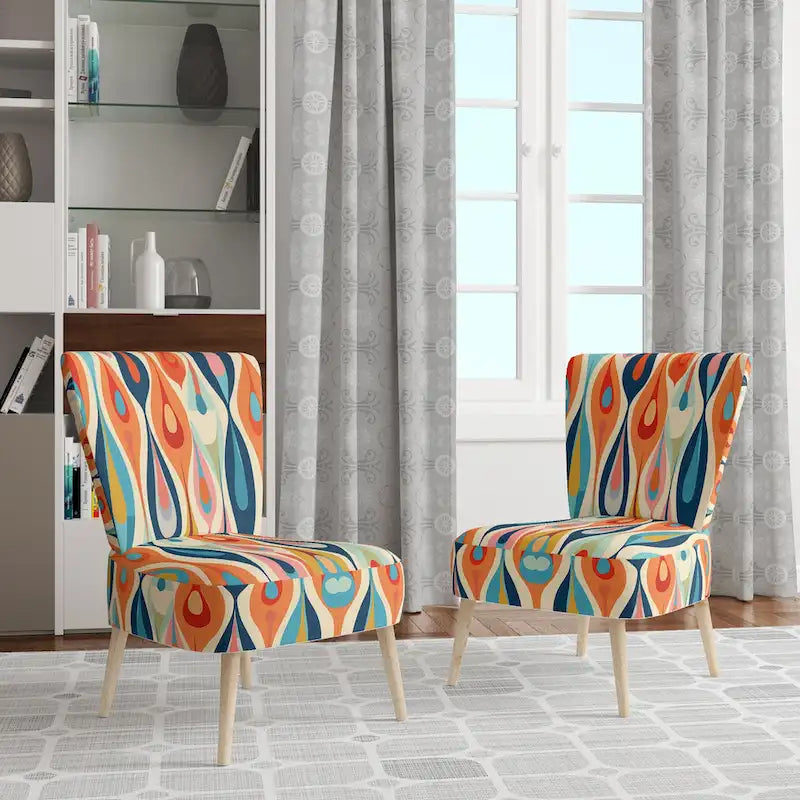 Retro Abstract Upholstered Modern Geometric Accent Chair - Multi-Color