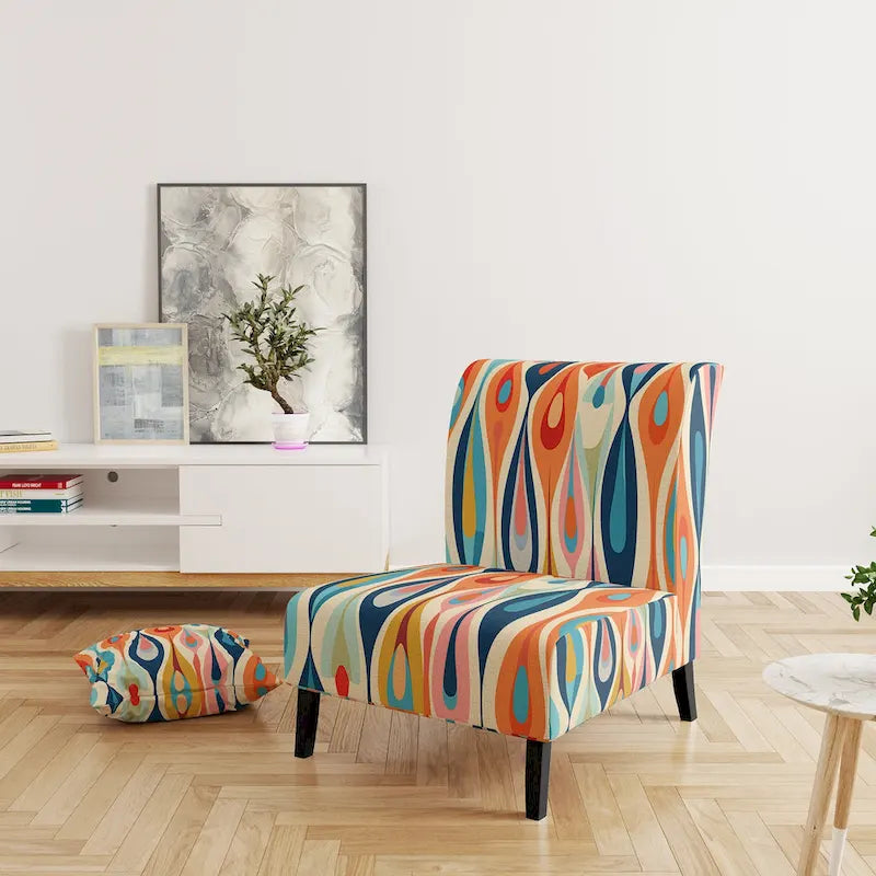 Retro Abstract Upholstered Modern Geometric Accent Chair - Multi-Color