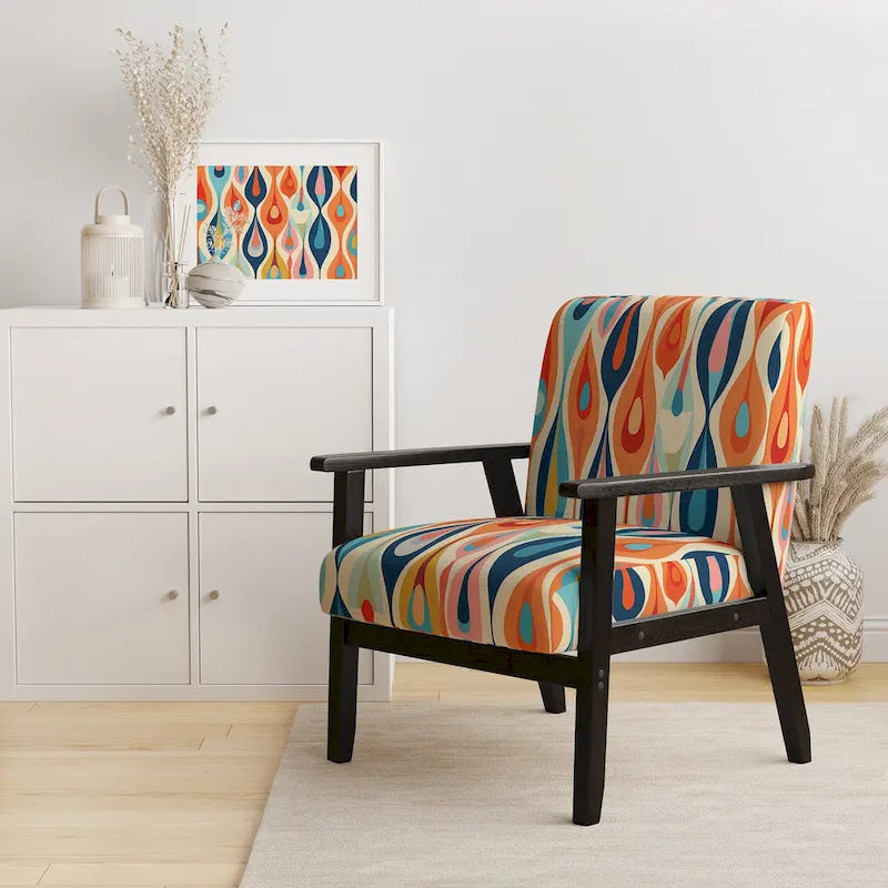 Retro Abstract Upholstered Modern Geometric Accent Chair - Multi-Color