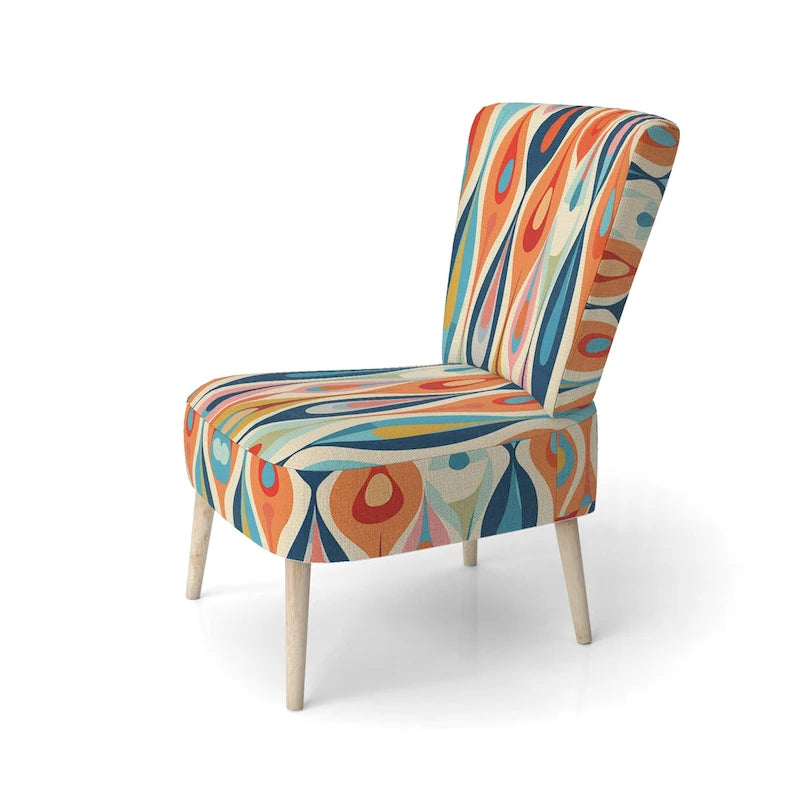 Retro Abstract Upholstered Modern Geometric Accent Chair - Multi-Color
