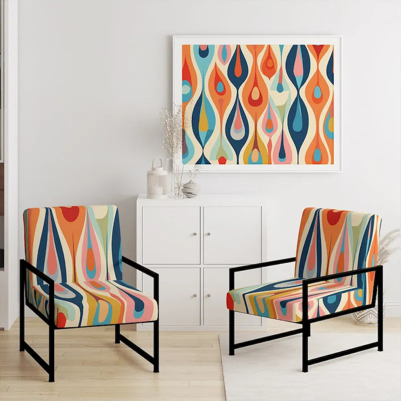 Retro Abstract Upholstered Modern Geometric Accent Chair - Multi-Color