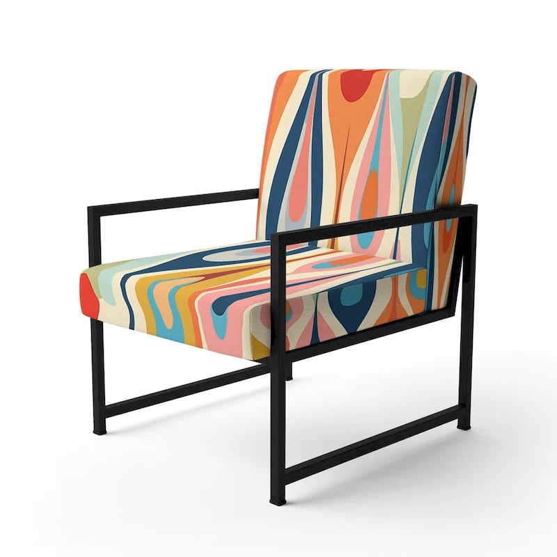 Retro Abstract Upholstered Modern Geometric Accent Chair - Multi-Color