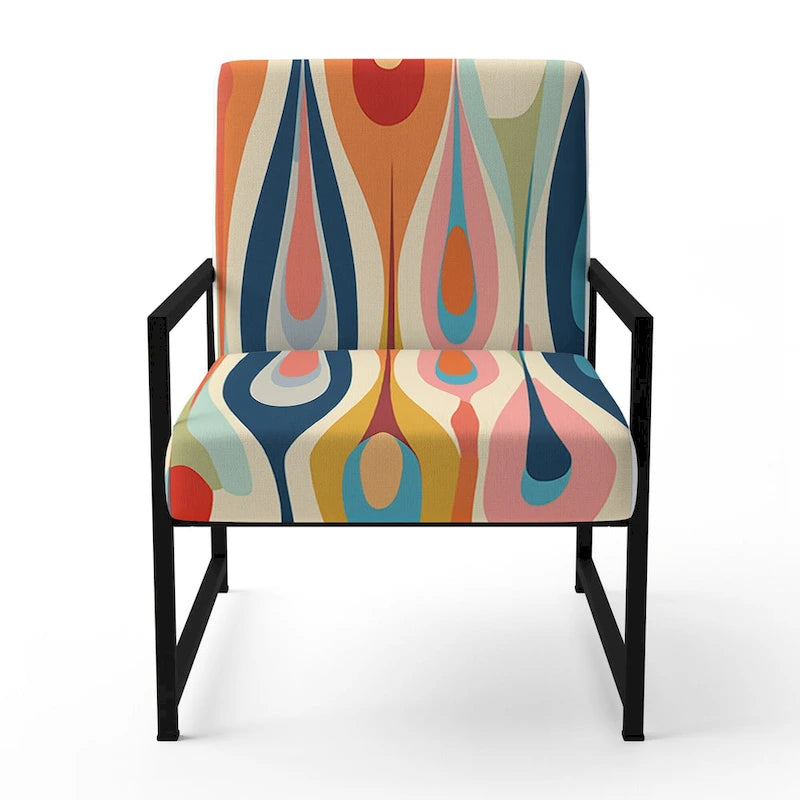 Retro Abstract Upholstered Modern Geometric Accent Chair - Multi-Color