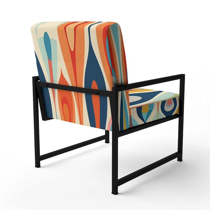 Retro Abstract Upholstered Modern Geometric Accent Chair - Multi-Color