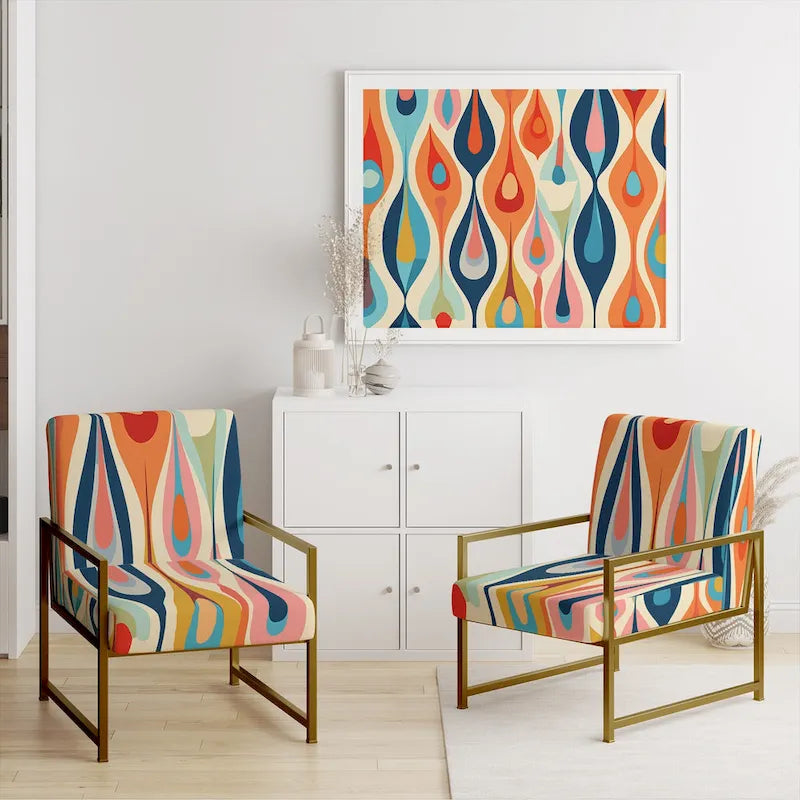Retro Abstract Upholstered Modern Geometric Accent Chair - Multi-Color
