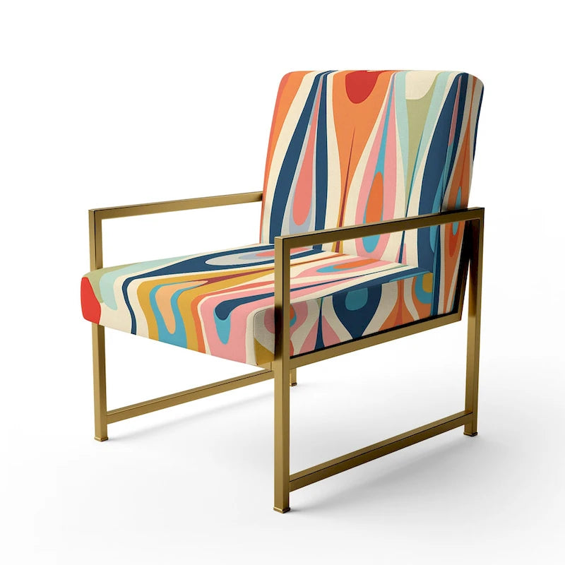 Retro Abstract Upholstered Modern Geometric Accent Chair - Multi-Color