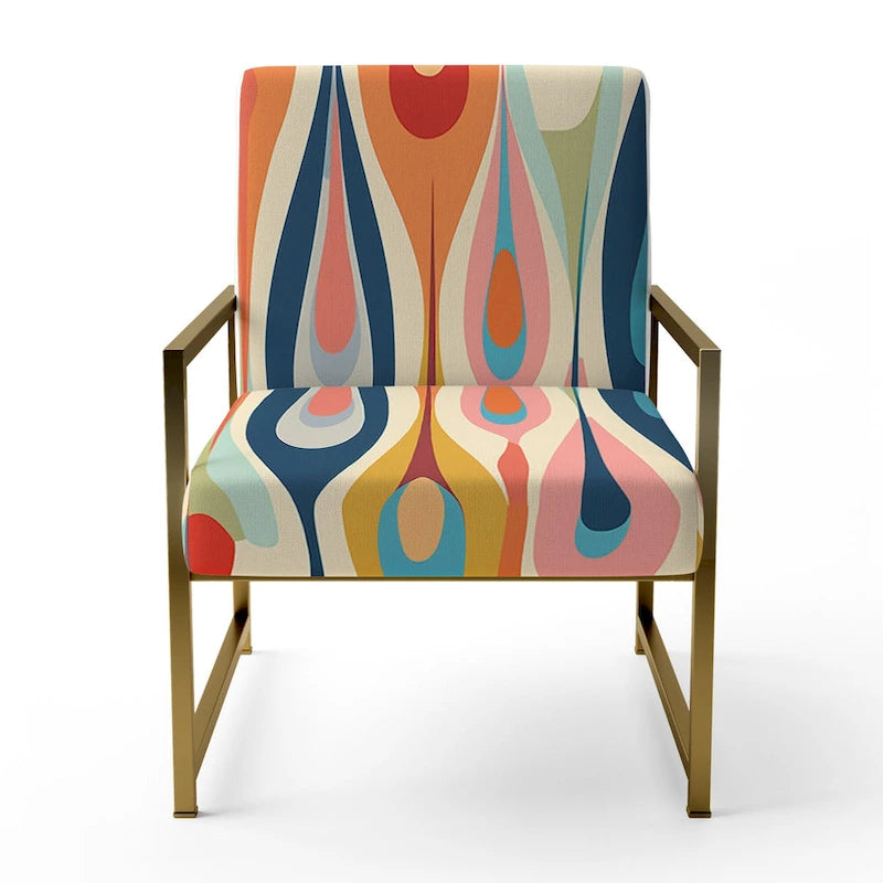 Retro Abstract Upholstered Modern Geometric Accent Chair - Multi-Color