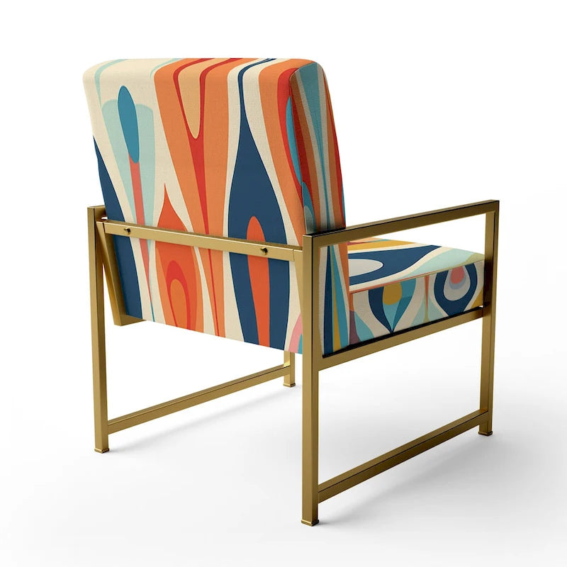 Retro Abstract Upholstered Modern Geometric Accent Chair - Multi-Color