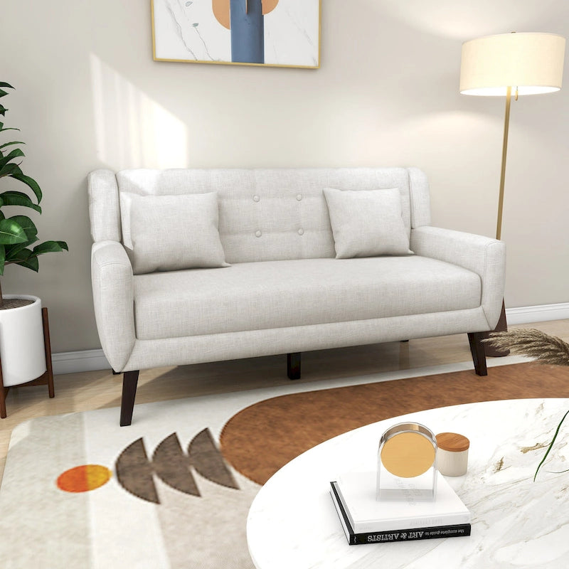 Modernes, leinenbezogenes Zweisitzersofa mit Knopfheftung