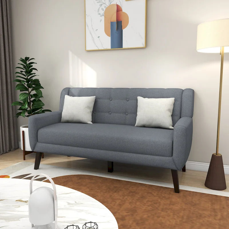Modernes, leinenbezogenes Zweisitzersofa mit Knopfheftung