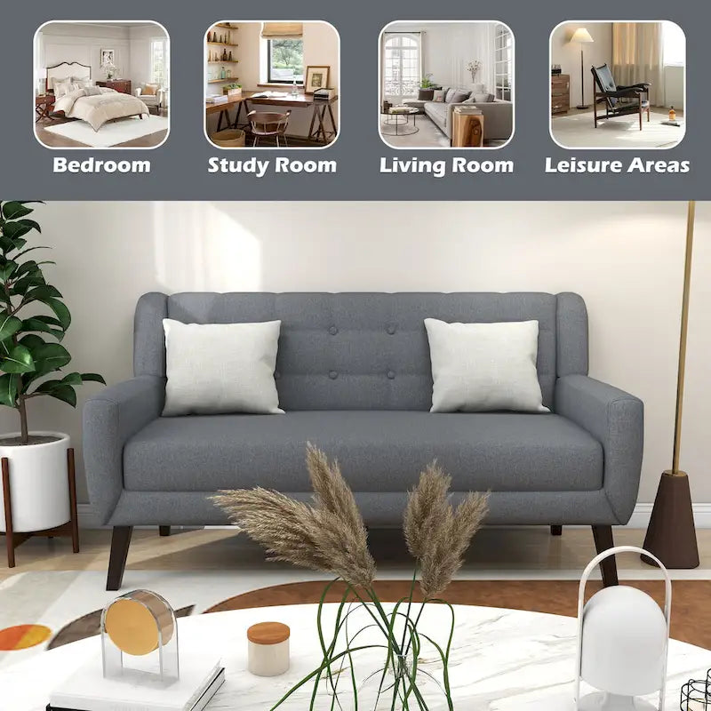 Linen Modern Tufted Loveseat Upholstered Sofa