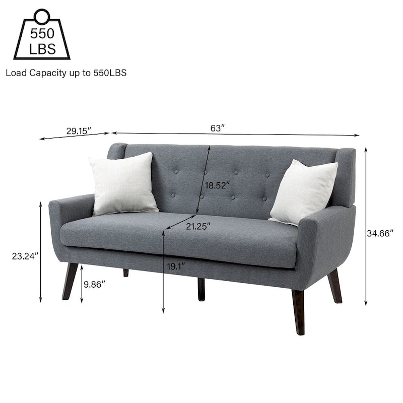 Modernes, leinenbezogenes Zweisitzersofa mit Knopfheftung