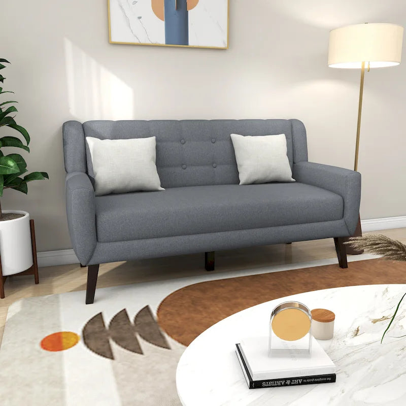 Modernes, leinenbezogenes Zweisitzersofa mit Knopfheftung