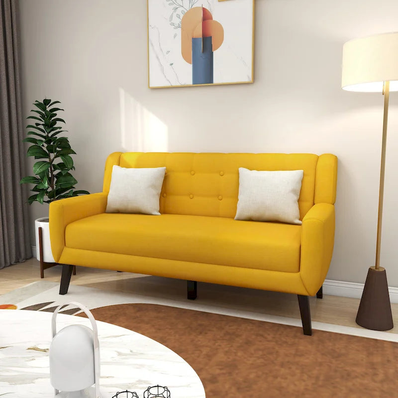 Modernes, leinenbezogenes Zweisitzersofa mit Knopfheftung