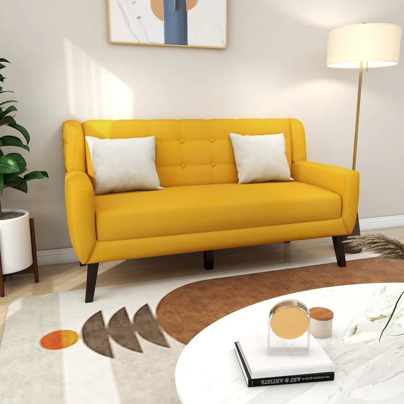Modernes, leinenbezogenes Zweisitzersofa mit Knopfheftung