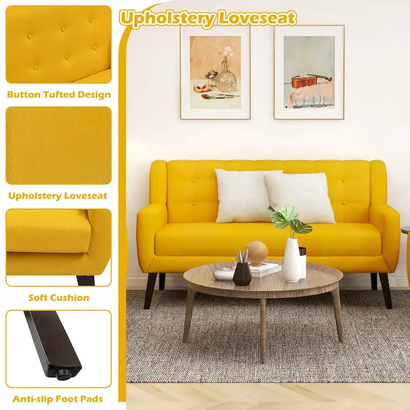 Modernes, leinenbezogenes Zweisitzersofa mit Knopfheftung