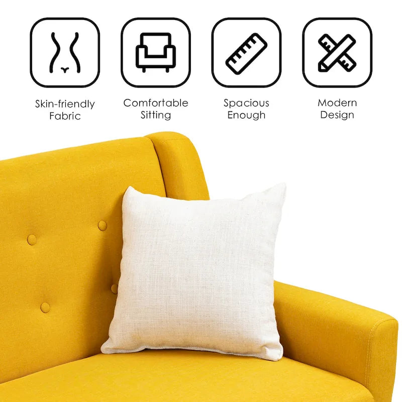 Modernes, leinenbezogenes Zweisitzersofa mit Knopfheftung