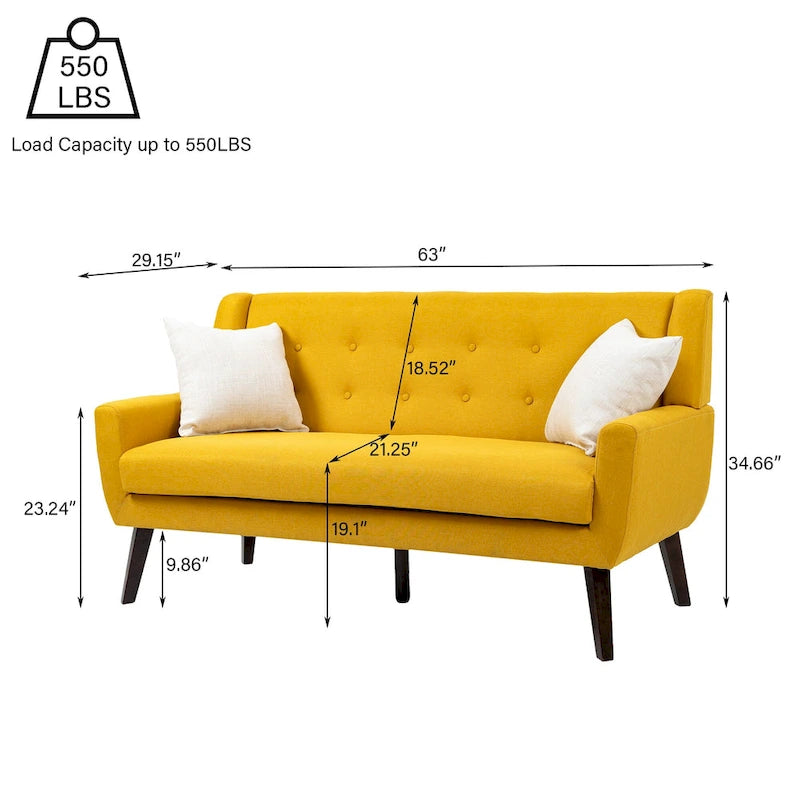 Modernes, leinenbezogenes Zweisitzersofa mit Knopfheftung