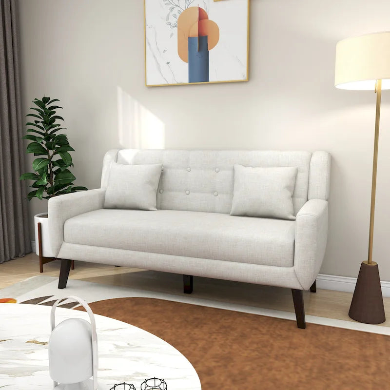 Modernes, leinenbezogenes Zweisitzersofa mit Knopfheftung