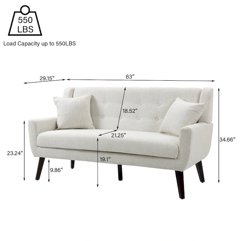 Modernes, leinenbezogenes Zweisitzersofa mit Knopfheftung