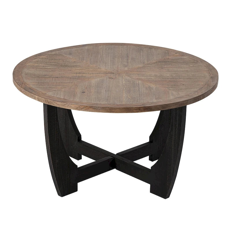 Tavolino laterale rotondo rustico in stile farmhouse con ripiano inferiore - stile country francese