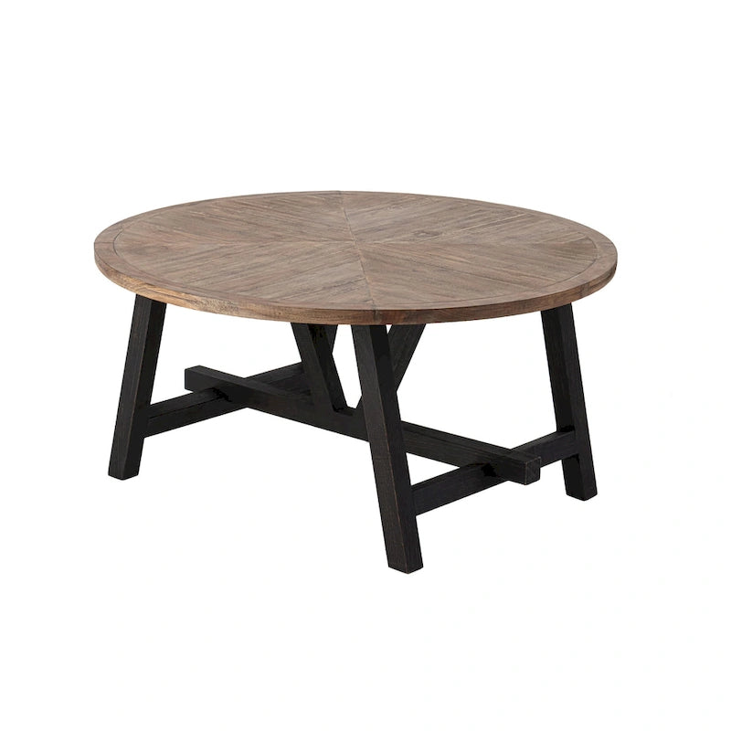 Tavolino laterale rotondo rustico in stile farmhouse con ripiano inferiore - stile country francese