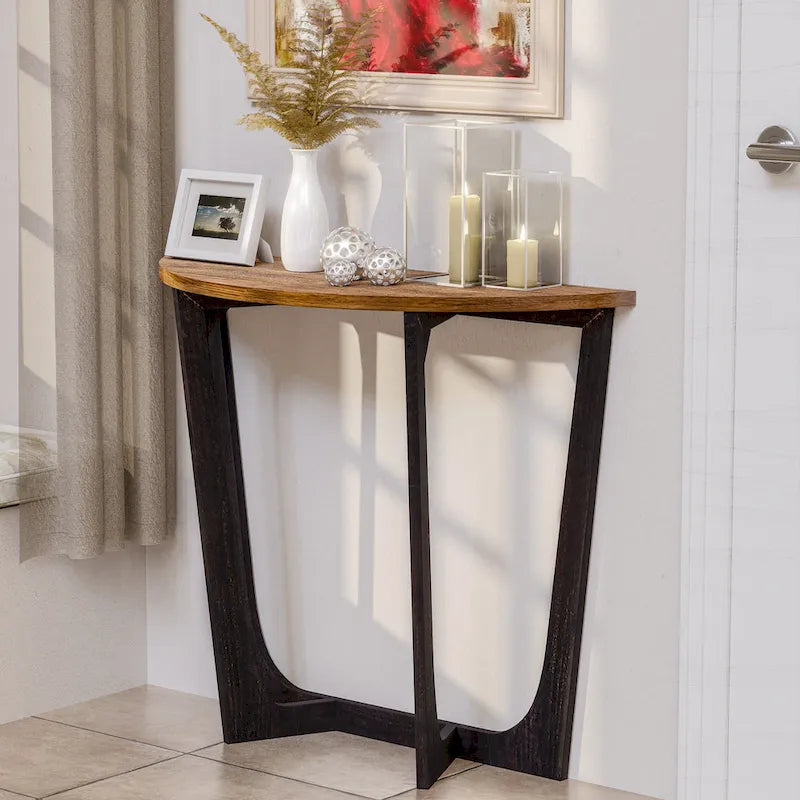 Tavolino laterale rotondo rustico in stile farmhouse con ripiano inferiore - stile country francese