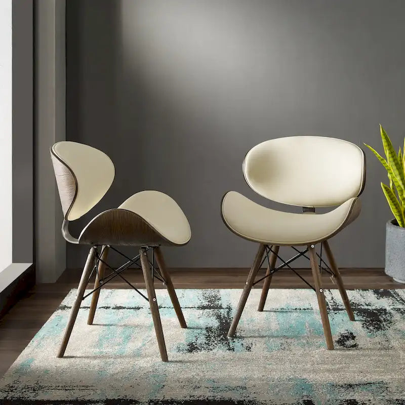 Mid-Century Accent Chair with Black Bonded Leather and Splayed Wood Legs