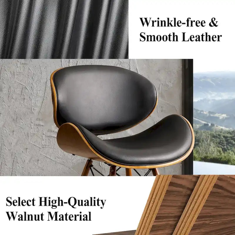 Fauteuil d’appoint de style mi-siècle en similicuir noir avec pieds en bois évasés