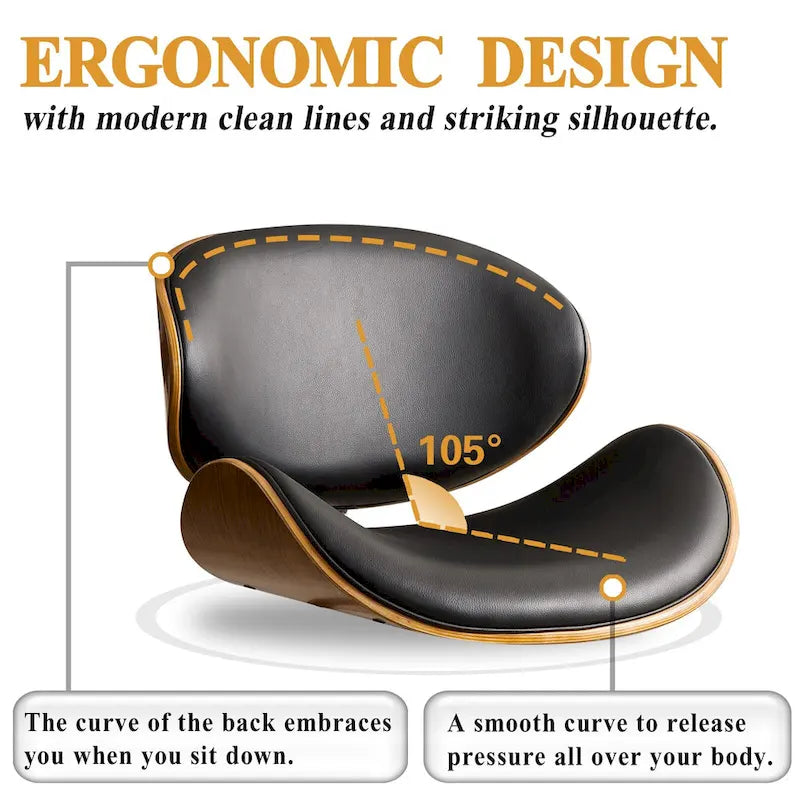 Fauteuil d’appoint de style mi-siècle en similicuir noir avec pieds en bois évasés
