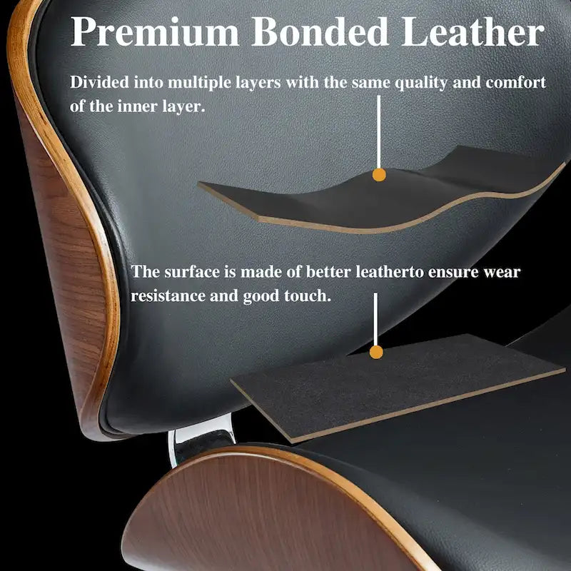 Fauteuil d’appoint de style mi-siècle en similicuir noir avec pieds en bois évasés