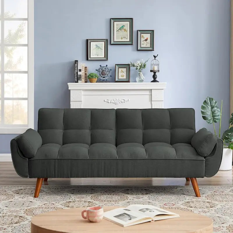 75.39 Futon Sofa Bed, Convertible Folding Futon Couch Recliner Lounge For Living Room With 2 Pillow/Armrest