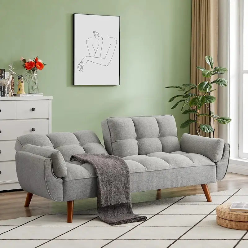 75.39 Futon Sofa Bed, Convertible Folding Futon Couch Recliner Lounge For Living Room With 2 Pillow/Armrest