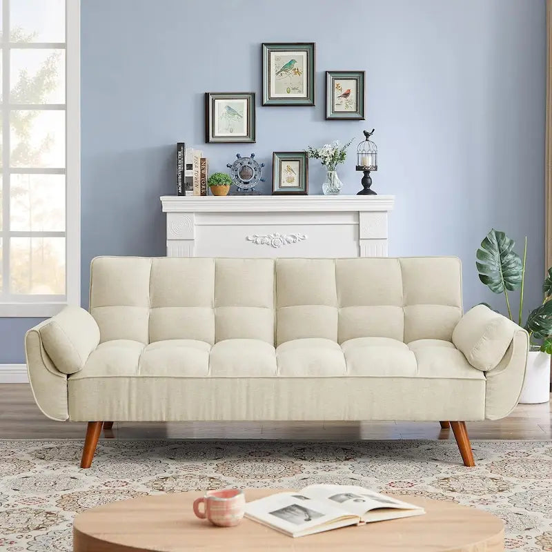 75.39 Futon Sofa Bed, Convertible Folding Futon Couch Recliner Lounge For Living Room With 2 Pillow/Armrest