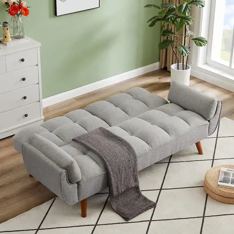 75.39 Futon Sofa Bed, Convertible Folding Futon Couch Recliner Lounge For Living Room With 2 Pillow/Armrest
