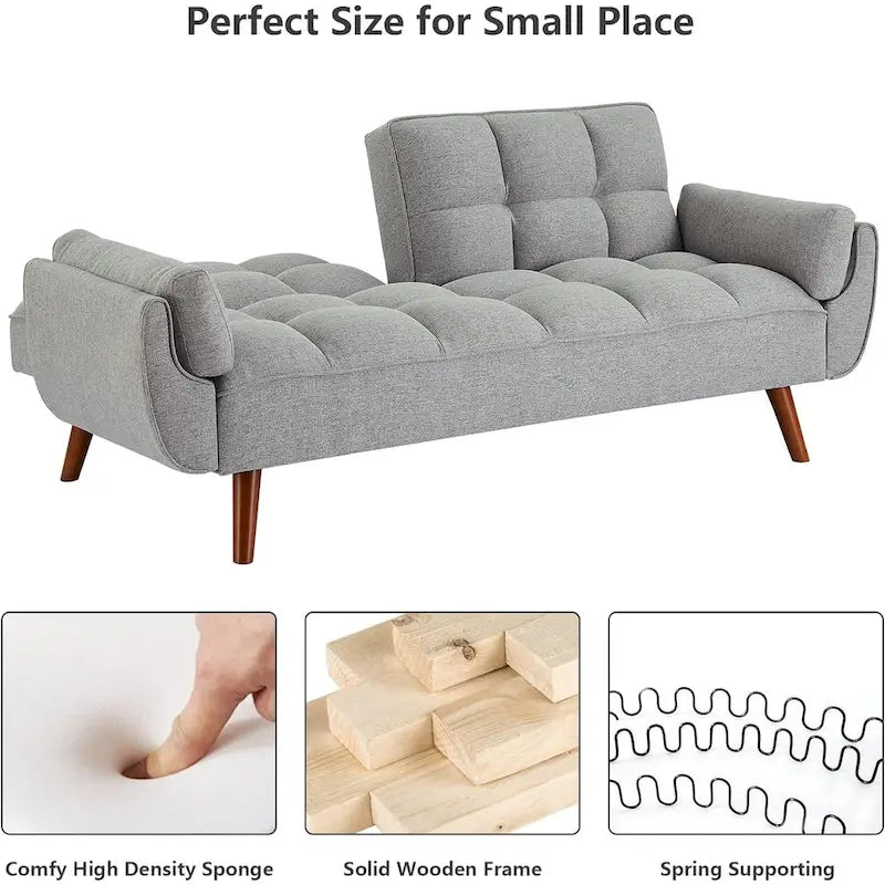 75.39 Futon Sofa Bed, Convertible Folding Futon Couch Recliner Lounge For Living Room With 2 Pillow/Armrest