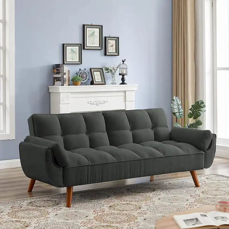75.39 Futon Sofa Bed, Convertible Folding Futon Couch Recliner Lounge For Living Room With 2 Pillow/Armrest