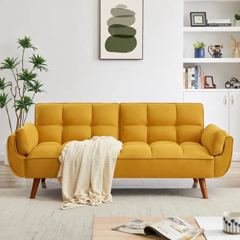 75.39 Futon Sofa Bed, Convertible Folding Futon Couch Recliner Lounge For Living Room With 2 Pillow/Armrest