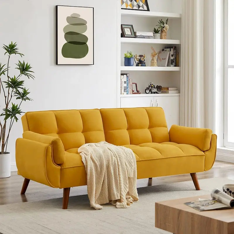 75.39 Futon Sofa Bed, Convertible Folding Futon Couch Recliner Lounge For Living Room With 2 Pillow/Armrest
