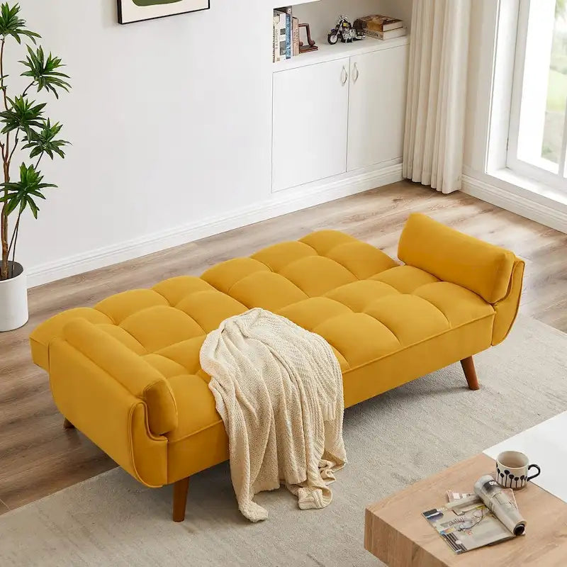 75.39 Futon Sofa Bed, Convertible Folding Futon Couch Recliner Lounge For Living Room With 2 Pillow/Armrest