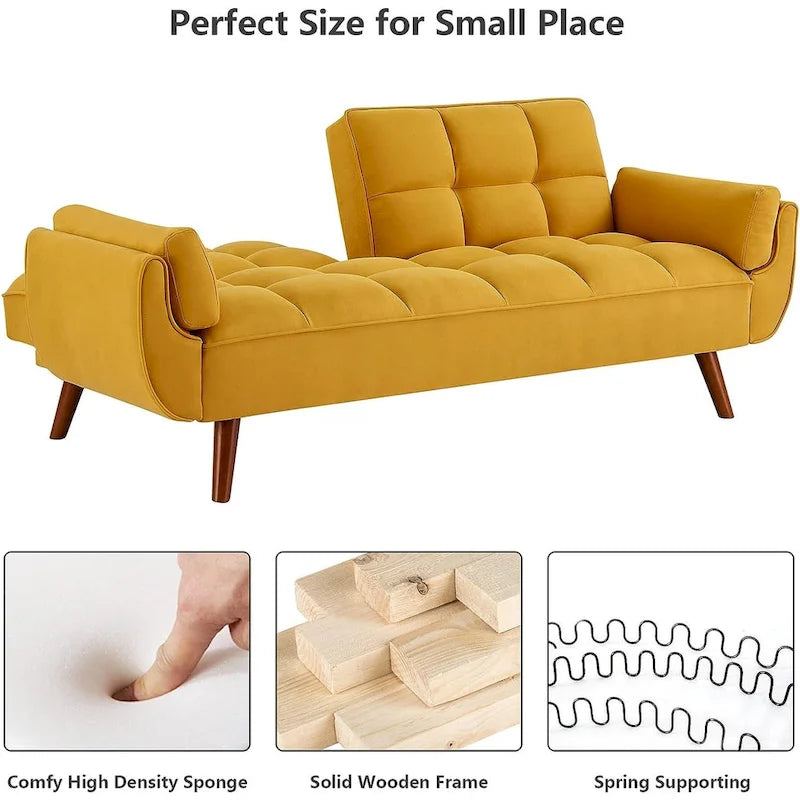 75.39 Futon Sofa Bed, Convertible Folding Futon Couch Recliner Lounge For Living Room With 2 Pillow/Armrest