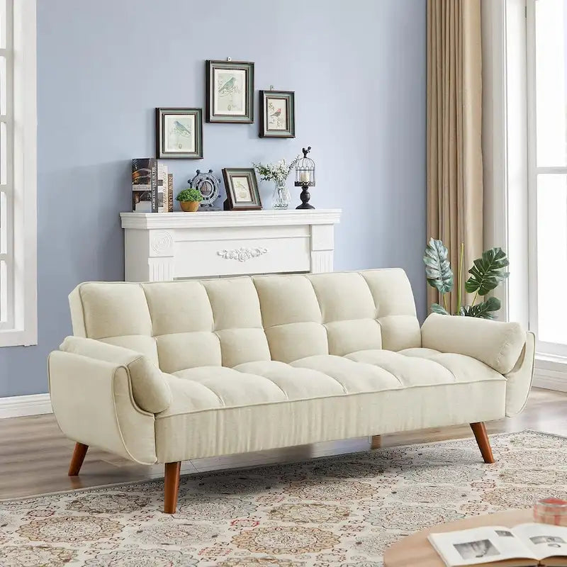 75.39 Futon Sofa Bed, Convertible Folding Futon Couch Recliner Lounge For Living Room With 2 Pillow/Armrest
