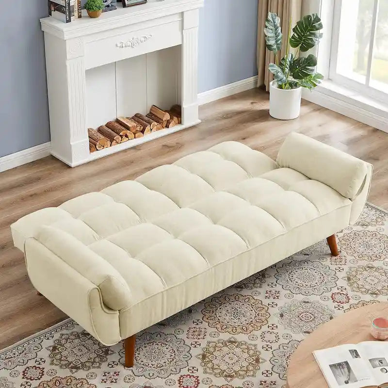 75.39 Futon Sofa Bed, Convertible Folding Futon Couch Recliner Lounge For Living Room With 2 Pillow/Armrest